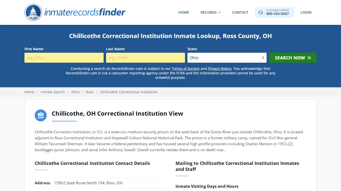 Chillicothe Correctional Institution Roster & Inmate Search, Ross ...